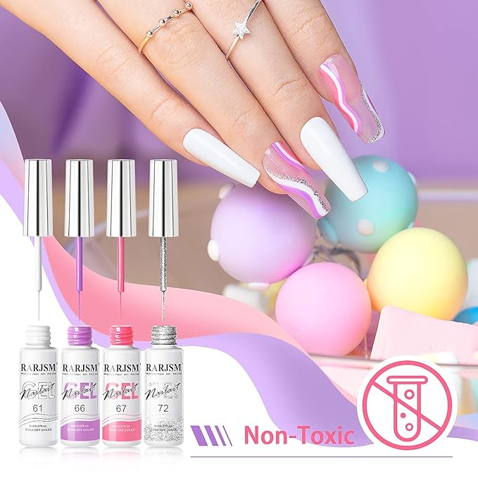 RARJSM Gel Liner Nail Art, Cotton Candy Collection Painting Polish Set Wire Drawing Gel for Nail Adesign