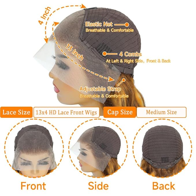 28 Inch Ombre Lace Front Human Hair Wig - Pre Plucked 180% Density Honey Blonde 13x4 HD Straight Glueless 4/27 Highlight Frontal for Women