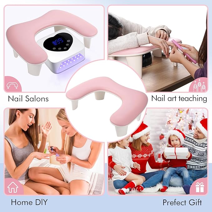 Arm Rest for Nails Tech Professional Manicure Hand Rest Pillow U-Shaped Soft PU Leather Detachable Manicure Hand Rest for Nails Toenails and Acrylic Nails Tech Pink