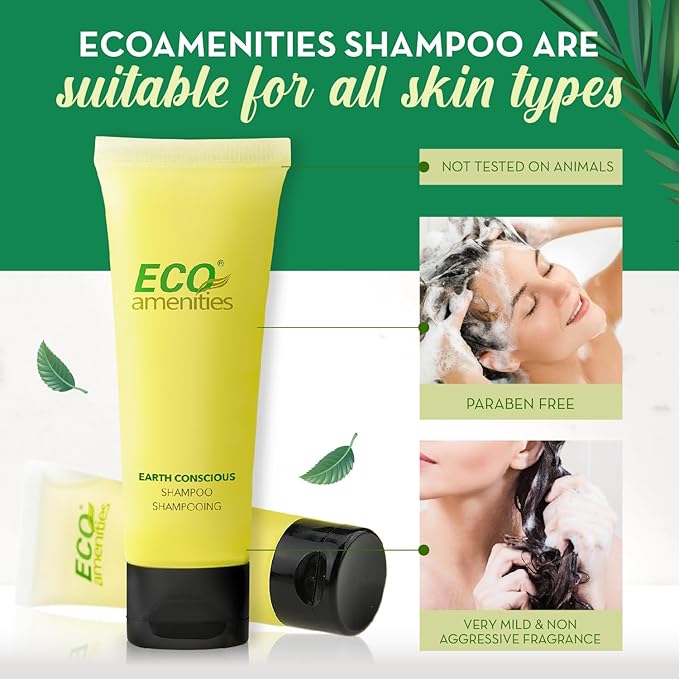 ECO amenities Travel Size Shampoo Bulk - 200 PACK, 30mL, 1 oz Hotel Shampoo Supplies for Guests - Green Tea Scent Eco Shampoo, Mini Shampoo with Flip Cap and Biodegradable Clear Container