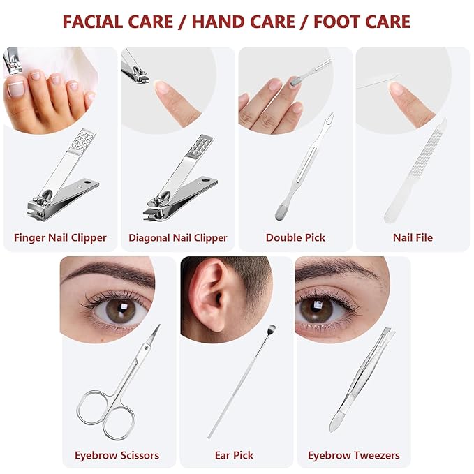 12 Set Manicure Set Bulk Mini Manicure Nail Clipper Kit 7 in 1 Stainless Steel Professional Nail Care Pedicure with Travel Portable Bag Grooming Kits for Women Men Home(Red)