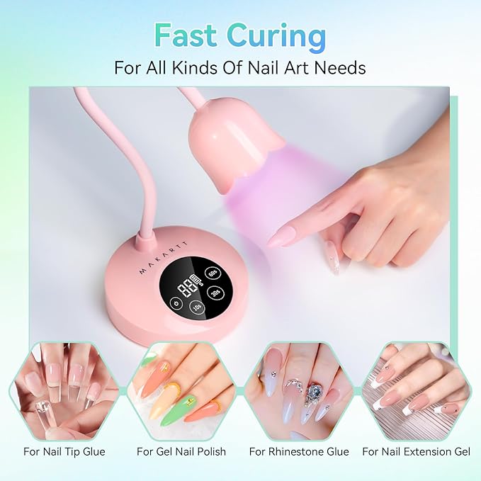 Makartt UV Nail Lamp: Mini UV Light for Gel Nails Polish Luminoza 30W Rechargeable LED Nail Dryer with 4 Timers & Auto Sensor Fast Curing Goosenecks Lamp for Home DIY Manicure (Pink)