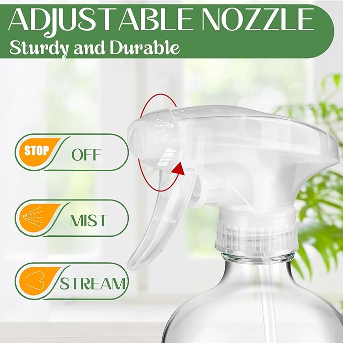 3 PACK/16 OZ Glass Spray Bottles with Upgraded Adjustable Spray Nozzle，Refillable Containers with Silicone Sleeve,Spray Bottle for Hair&Cleaning Solutions&Essential Oils-Pink Blue Gray