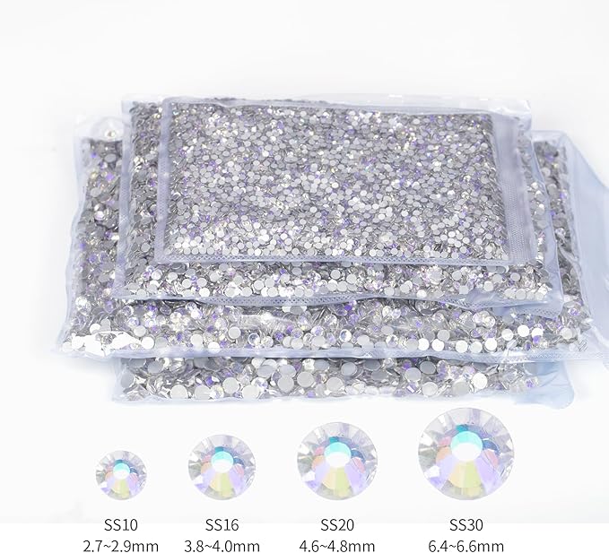 10000PCS Moonlight Rhinestones Bulk, Flat Back Crystal Glass Stone Round Gems,SS10, 2.7-2.9mm