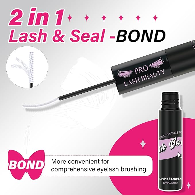 Lash Bond and Seal Cluster Lash Glue & Seal Waterproof Cluster Lash Glue for DIY Eyelash Extensions Waterproof Strong Hold (10ml, Clear Bond & Seal)