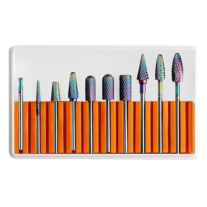 Nail Drill Bits Set, 10Pcs Tungsten Carbide Drill Bits for Nails Remove Acrylic Poly Nail Gel Polish, 3/32" Nail Files for Nail Cutter Cuticle Manicure