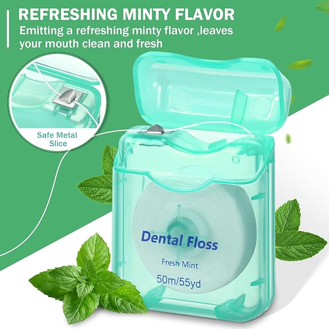 60 Pack Dental Floss Bulk Mint Flavored 50m Each Travel Dental Floss Oral Care for Teeth and Gum Protection(Mint Color)