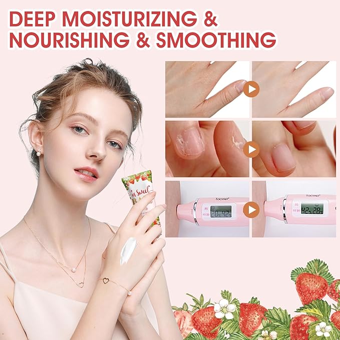 50 Pack Bulk Hand Cream Gifts Sets, Baby Shower Favors and Bridal Shower Favors for Guests with Thank You Card and Organza Gift Bags, Appreciation Gifts, Wedding Party Favors (Strawberry)