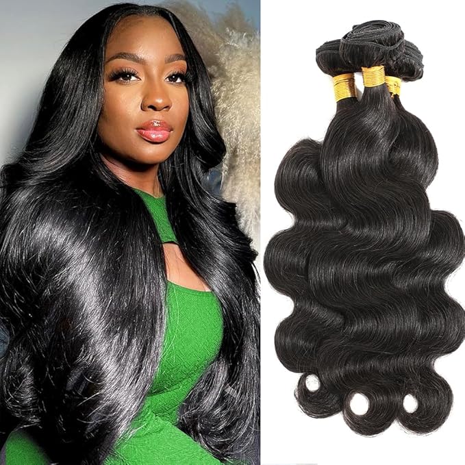 Human Hair Bundles 12A Body Wave 100% Unprocessed Brazilian Virgin Hair 3 Bundles Human Hair Body Wave Quick Weave Extensions Natural Black 18 20 22 Inch