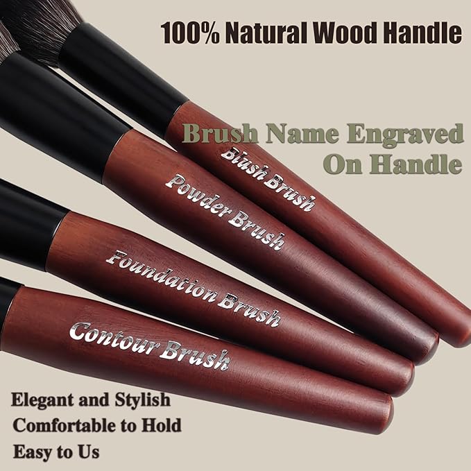 Makeup Brushes 16 Pcs Makeup Brush Set Professional, Wood Handle Travel Make Up Brushes Set with Case, Premium Cruelty-Free Synthetic Fiber Hair Makeup Brush Kit with Holder