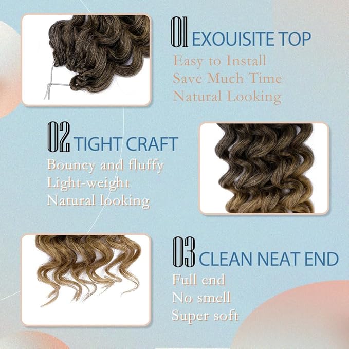 8 Packs Ocean Wave Crochet Hair Water Wave Crochet Braids for Women 12 Inch Short Curly Crochet Hair Beach Curl Deep Twist Crochet Braids Synthetic Braiding Hair Extensions (12 Inch, T1B/27#)