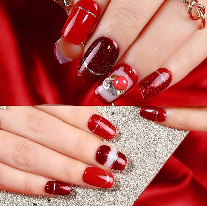 Vishine Gel Nail Polish Kit 4pcs Soak Off Burgundy Red Nail Polish Set New Starter Nail Art Manicure Gift Set 15ml
