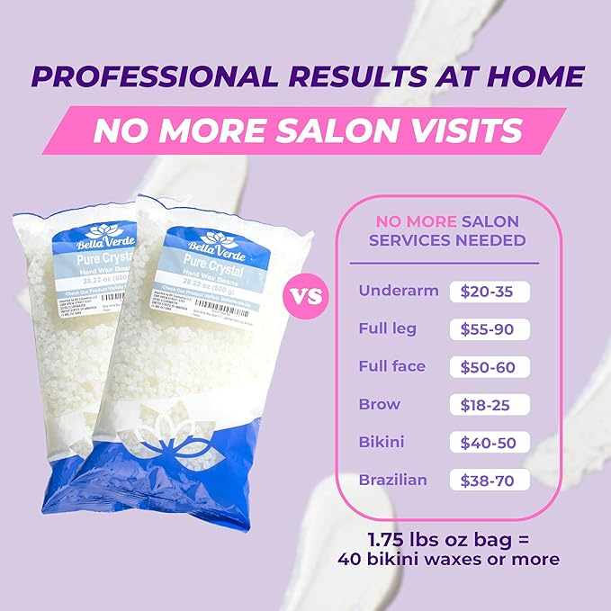 Bella Verde Hard Wax Beads for Hair Removal 1.76 Pounds - Waxing Beads - Scentless Bikini Brazilian Wax Beads - Facial Body Wax Beads - for Sensitive Skin