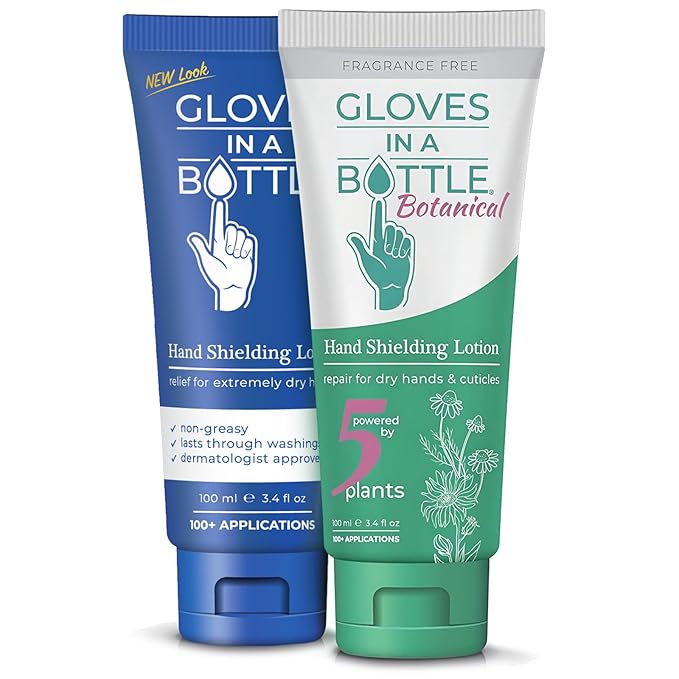 Gloves In A Bottle Shielding Lotion - Great for Dry Itchy Skin! Grease-less and Fragrance Free! Second Skin for Hands & Body (3.4 Fl Oz (Pack of 2), Regular &Botanical)
