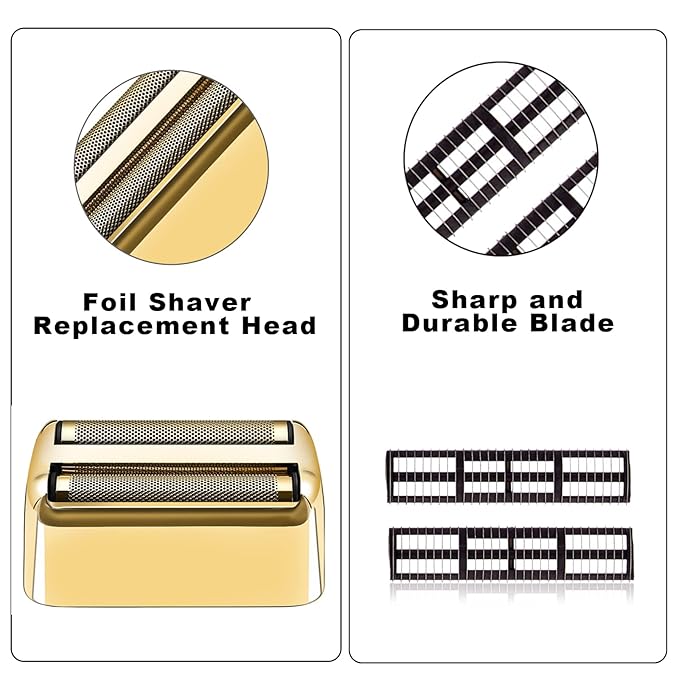Replacement Foil and Cutter Head Compatible with Babyliss Foil Shaver, Double Foil Shaver Replacement Head, Replacement Head Compatible with BaBylissPRO Barberology FXFS2 Electric Razors(Gold)