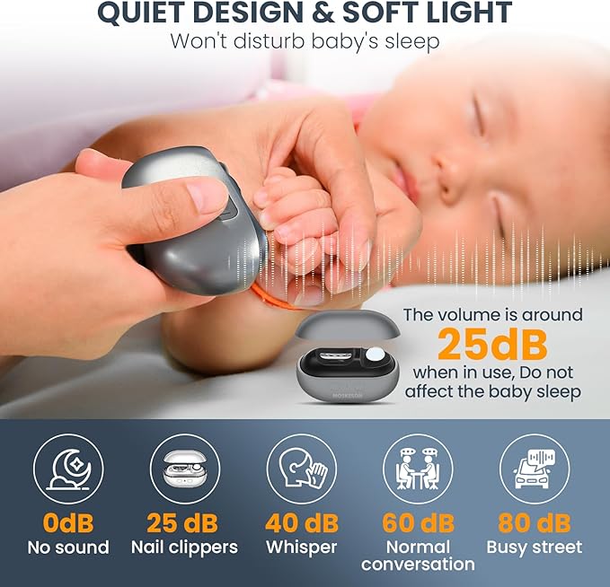 Electric Nail Clipper: 3-in-1 Automatic Fingernail Trimmer, Polisher & Clip Storage with LED Light, USB Rechargeable & 2 Speed Gears Automatic Safety Nails Cutter for Baby Kids Adult Seniors (Grey)