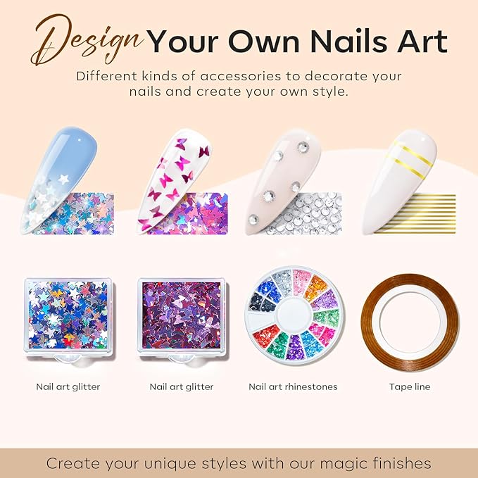 Modelones 133pcs Poly Nail Gel Kit, 32 Colors Earthy Tones Complete Extension Gel Nail Kit with 8W Lamp Slip Solution Builder Tools for Starter DIY Salon Use