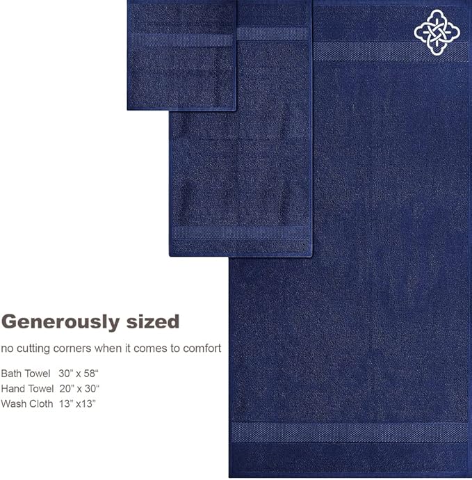 BIOWEAVES 100% Organic Cotton 700 GSM Luxury Bath Towels for Bathroom 30" x 58" GOTS Certified - Navy Blue, Pack of 2