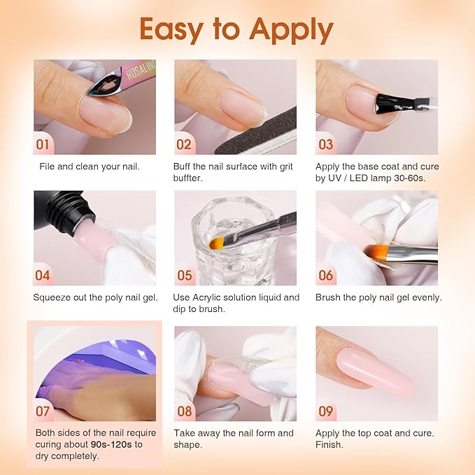 ROSALIND Poly Nail Gel Kit - 14 Colors With 72 Nail Art Accessories, Clear Nude Starter Kit, Mini UV Lamp, Slip Solution for Beginners