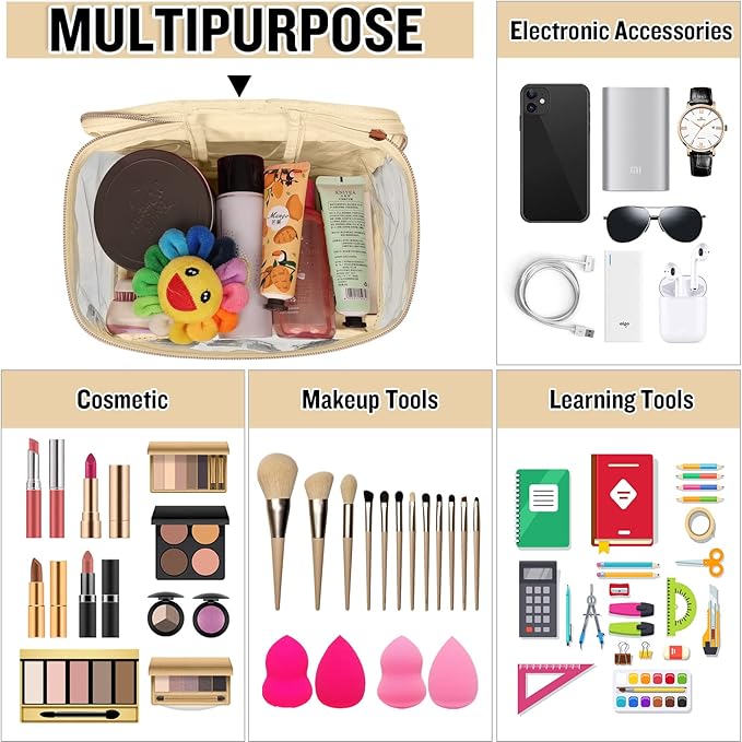 Chenille Letter Clear Makeup Bags Mama Pouch, Preppy Patch Makeup Bag Zipper with Handle, Transparent PVC & Nylon Waterproof Glitter Cosmetic Handbag Travel Toiletry Storage for Women Girl(MAMA-Beige)