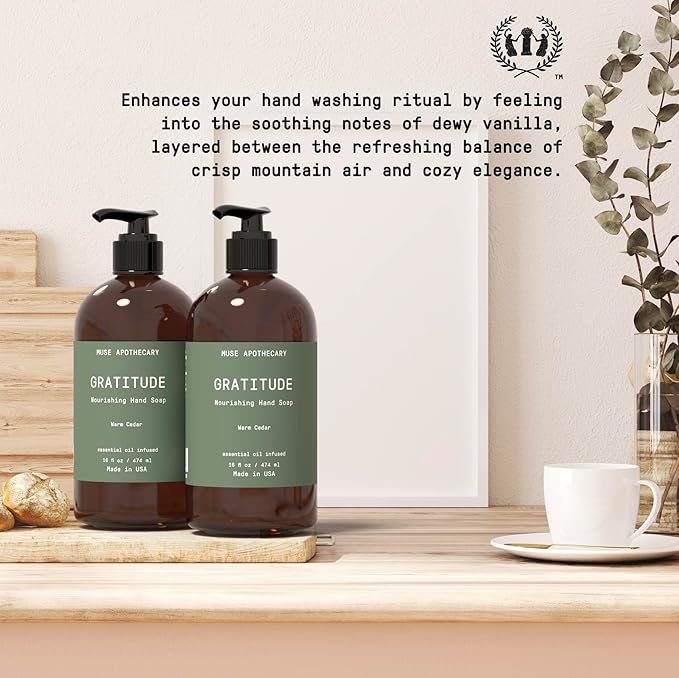 Muse Apothecary Hand Ritual - Botanical Collection - Aromatic and Nourishing Hand Soap, Infused with Natural Aromatherapy Essential Oils - 16 oz, Warm Cedar