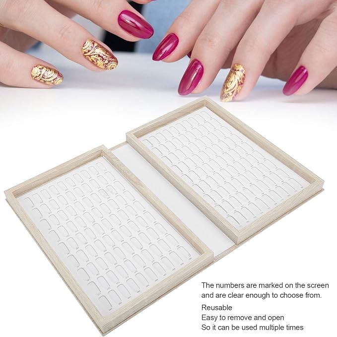 180 Colors Nail Color Card Book - Wood Nail Gel Polish Display Book False Nail Tip Display Board Reusable Nail Practice Design Board Nail Color Swatches Color Design Chart Card (02)