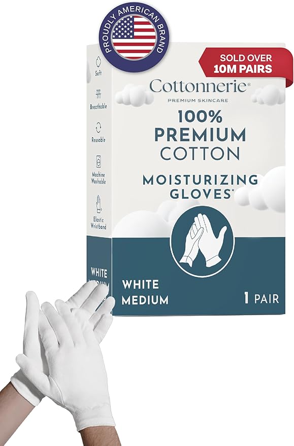Cotton Gloves for Dry Hands Sleeping, Moisturizing Gloves Overnight, Hand Moisturizer Gloves, Moisture Gloves for Dry Hands Overnight, Sleeping Gloves, Eczema Gloves, Medium 1 Pair