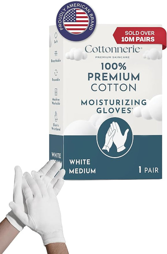Cotton Gloves for Dry Hands Sleeping, Moisturizing Gloves Overnight, Hand Moisturizer Gloves, Moisture Gloves for Dry Hands Overnight, Sleeping Gloves, Eczema Gloves, Medium 1 Pair