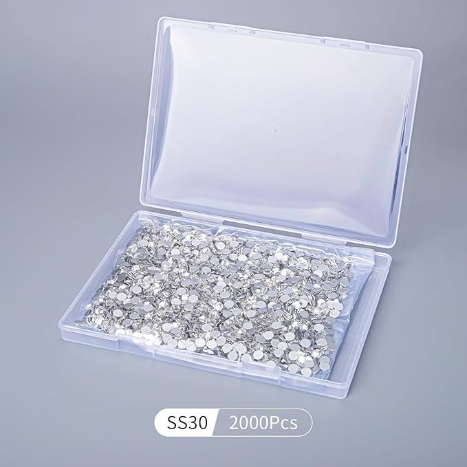 2000PCS Clear Rhinestones Bulk, Flat Back Crystal Glass Stone Round Gems,SS30, 6.4-6.6mm