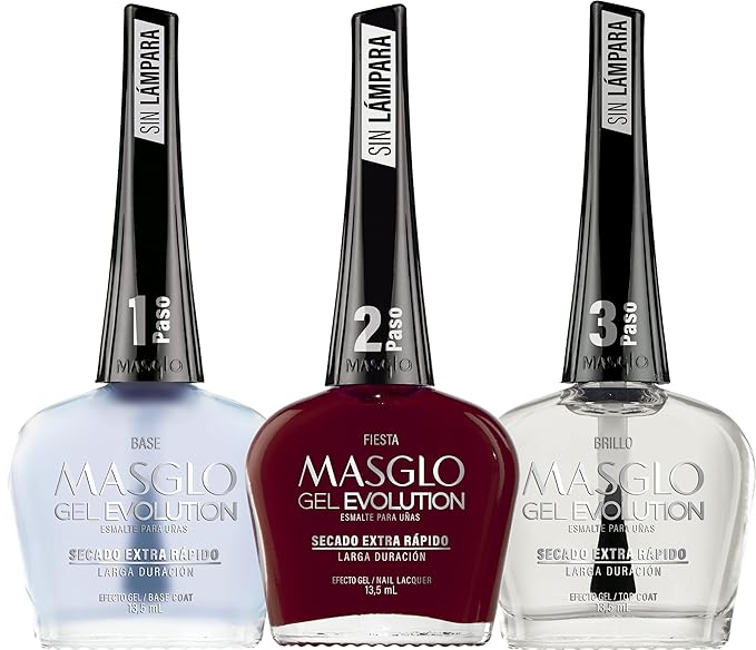 MASGLO Gel Evolution – Set of 3 Nail Polishes No UV/LED Lamp Needed, Fast-Drying, 12-Day Wear, 14-Free Formula, High-Gloss Finish, vegan (0.5 oz Each) h