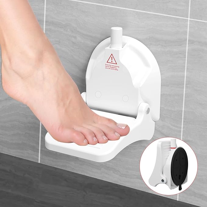 Shower Foot Rest for Shaving Legs with Reusable Suction Cup, Anti-Slip Shower Pedal, Fordable Shower Step with Powerful Suction Cup for Pregnant Woman & Back Pain Sufferers, 319 Pounds