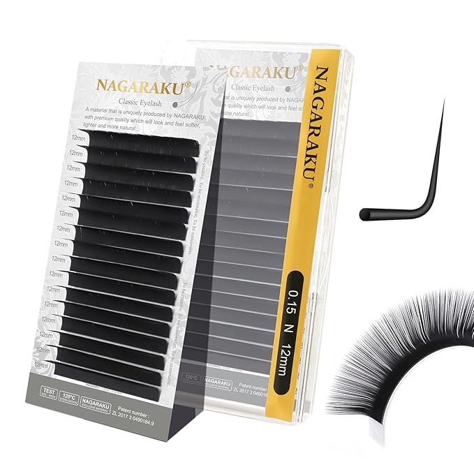NAGARAKU Eyelash Extensions Individual Lashes Extensions Classic Lash Matte Black 16 Rows Soft Natural Matte Black Professional Beauty Salon Lashes Supplies - 0.15N 12mm