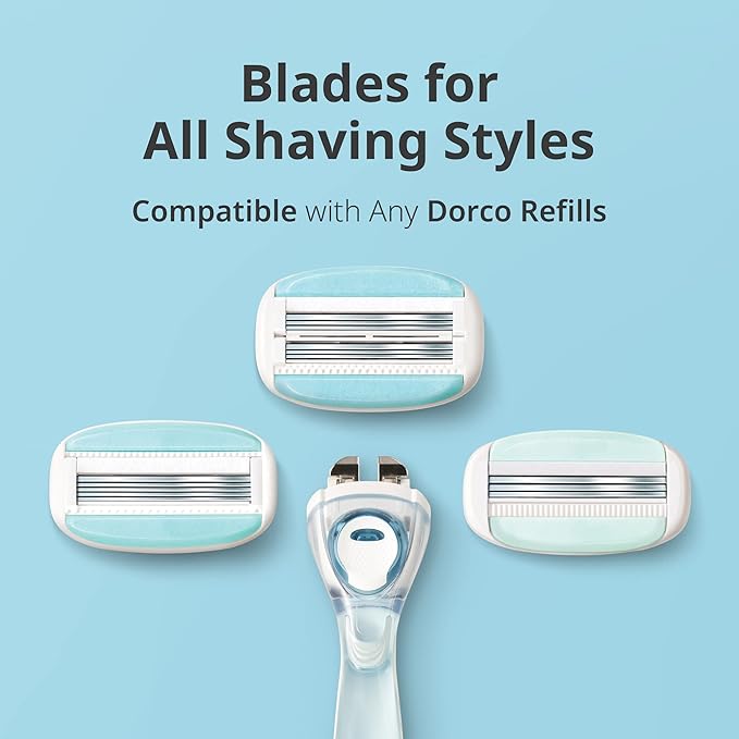6 Razors for Women for Extra Close Shaving, (1 Razor Handle, 6 Pcs Razor Blade Refills), Double 3 Curved Blades with Bend-in-the-middle Razor Head, Womens Razors for Shaving, Interchangeable Cartridge for Sensitive Skin