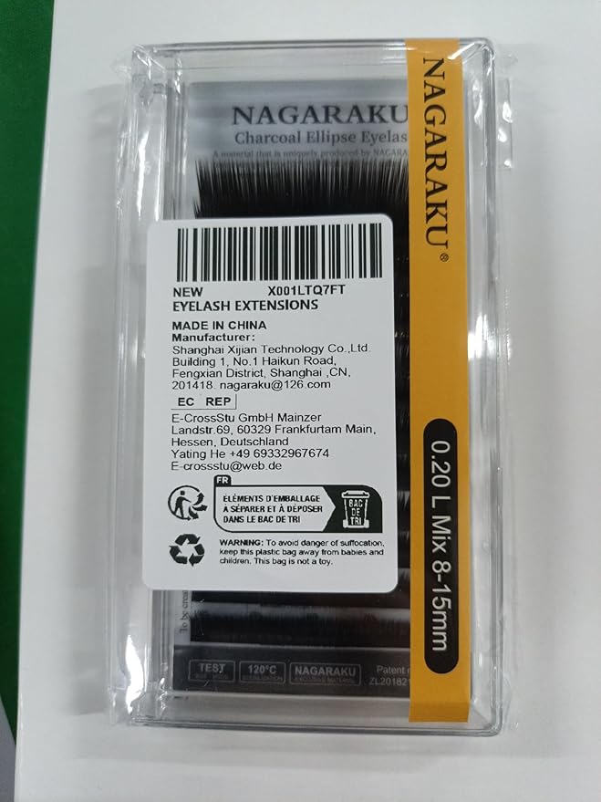 NAGARAKU Double Tips Flat Ellipse Eyelash Extensions Supplies 0.20 L curl 8-15mm Mix Natural Charcoal Color Faux Mink Super Soft Split Tips Individual Lashes