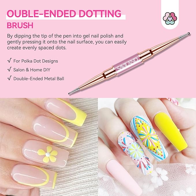 Saviland 6Pcs Nail Art Brushes with Cap – 12 Nail Design Brushes for Nail Art Double-End Gel Nail Brush Multifunctional Nail Brush Nail Art Liner Brush Dotting Tools for Home Manicure, Christmas Gifts