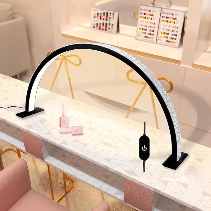 Half Moon Light Nail Lamp for Desk, Lash Light Led Nail Tech Lamp with Adjustable Brightness, Desk Lamp for Lash Eyelash Extension, Tattoo, Skincare, Eyebrows