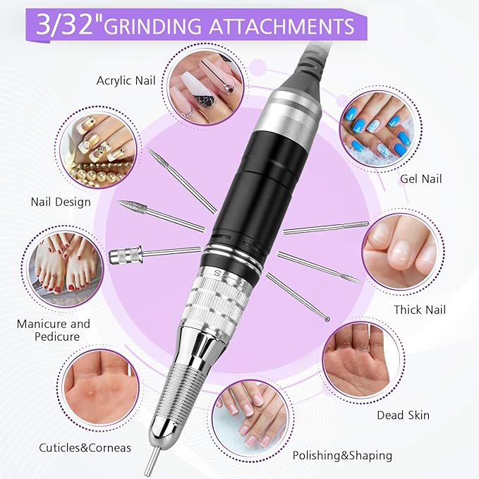 35000RPM Portable Nail Drill Machine, HoMove Professional Rechargeable Efile Nail Drill, Low Heat Electric Nail File for Acrylic Nail Natural Extension Poly Nail Gel