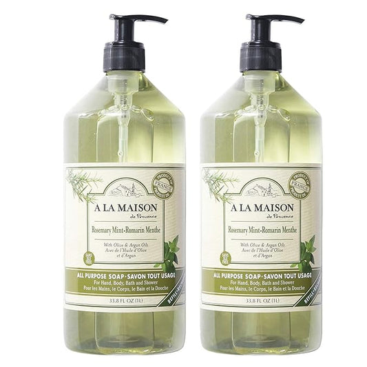 A LA MAISON French Liquid Hand Soap, Rosemary Mint - Natural Hand Wash Made with Essential Oils - Biodegradable, Plant-Based, Vegan, Cruelty-Free, Alcohol & Paraben Free (33.8 oz, 2 Pack)