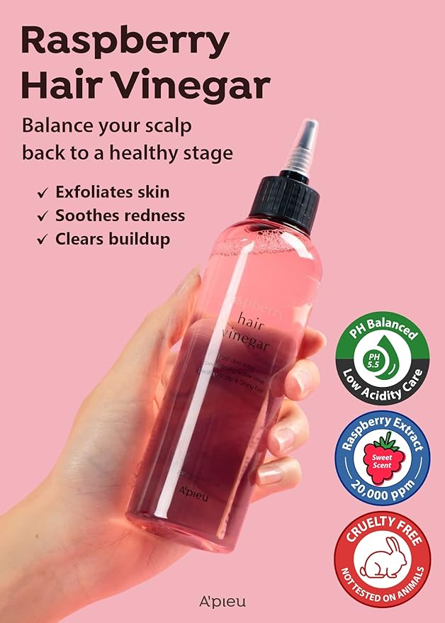 A'PIEU Raspberry Vinegar Hair Care Bundle - Vinegar Rinse 6.76 Fl oz & Mist 3.55 fl oz | Scalp Treatment, pH Balance, Frizz Control | Clarifying, Nourishing, Refreshing