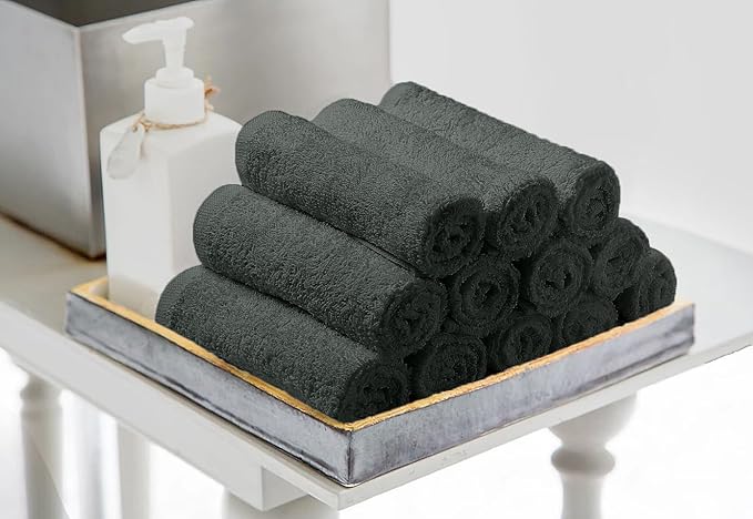 Avalon Towels Cotton Washcloths – (Pack of 48) Size 12x12 Inches, 100% Ring Spun Cotton, Soft & Absorbent Face Towels, Gym Towels, Hotel and Spa Quality, Reusable Fingertip Towels (Grey)