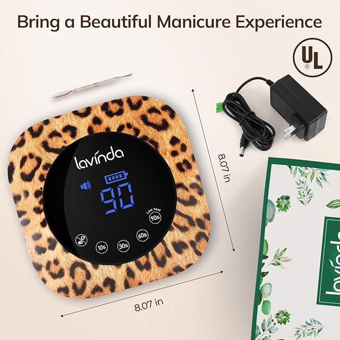 Lavinda LED Nail Lamp UV Light for Gel Nails 54W Cordless Rechargeable Nail UV Lamp Nail Light with 4 Timer, 2X Faster Professional Nail Polish Curing Lamp Nail Dryer for Salon Use-Leopard Print