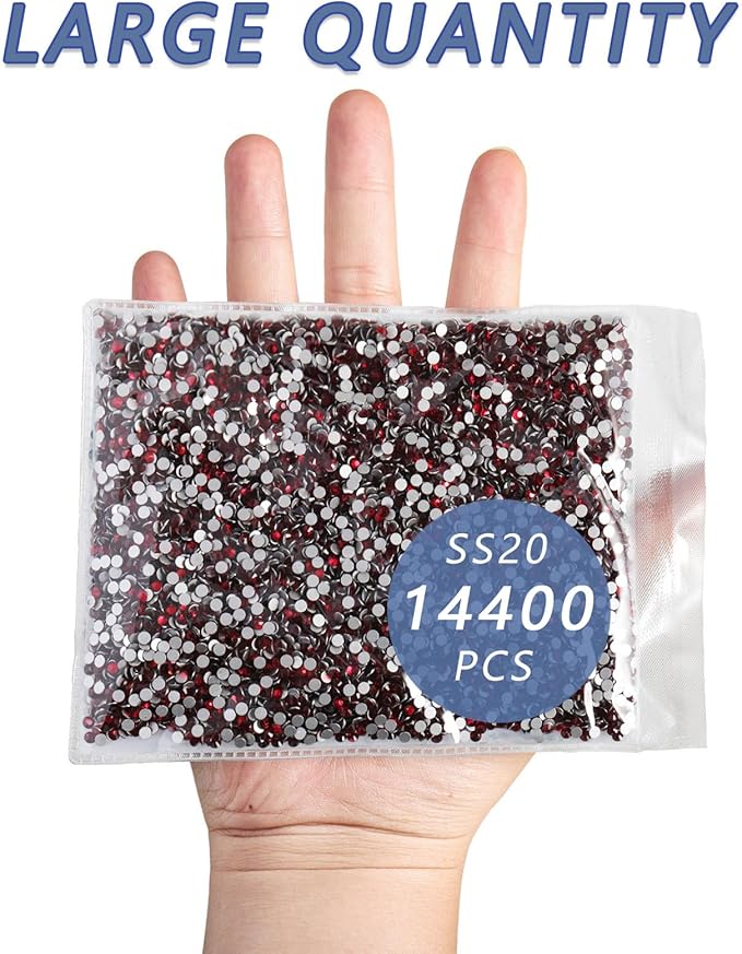 Beadsland Flatback Rhinestones Bulk,14400pcs Red Rhinestones for Nails Crafts Clothes DIY Decoration, Dark Siam, SS10, 2.7-2.9mm