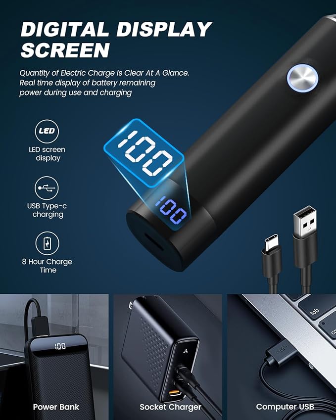 Ear & Nose Hair Trimmer with LED Display for Men Women,Painless USB Rechargeable Eyebrow & Facial & Nose Hair Trimmer Clipper,Professional IPX7 Waterproof Dual Edge Blades 12500 RPM (Black)