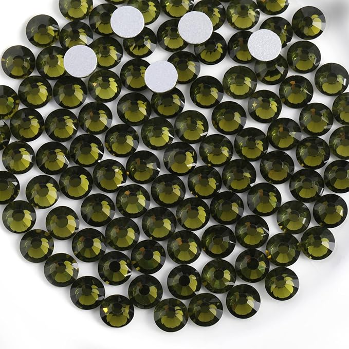 Beadsland 1440pcs Flat Back Crystal Rhinestones Round Gems for Nail Art and Craft Glue Fix, Olivine, SS20,4.6-4.8mm