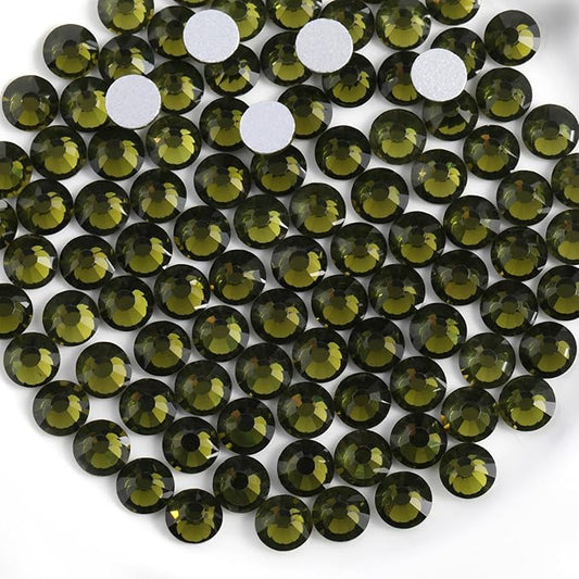 Beadsland 1440pcs Flat Back Crystal Rhinestones Round Gems for Nail Art and Craft Glue Fix, Olivine, SS10,2.7-2.9mm