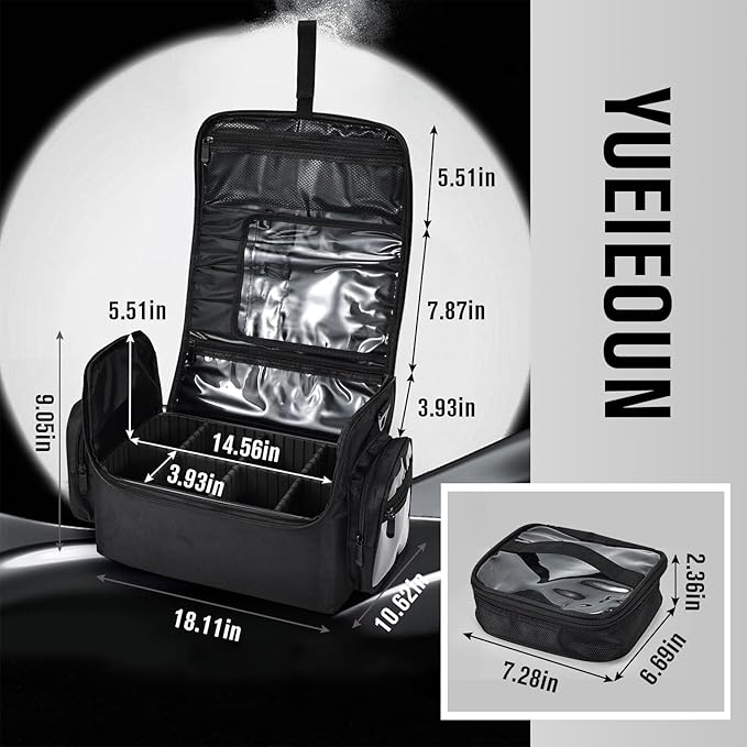 18.1" Extra Large Makeup Bag, Travel Makeup Organizer Big Makeup Cases Make up Cosmetic Train Case Professional Organizer Box Cosmetology Bag for Artist,Nail,Tattoo with 4 Clear Pouch Bags