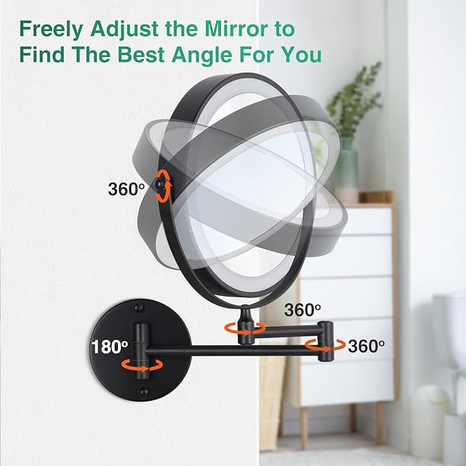 8.5'' Lighted Makeup Mirror with Magnification, Double Sided Dual Touch 1X/10X Magnifying Mirror with Lights 360°Swivel Bathroom Mirror with Extendable Arm