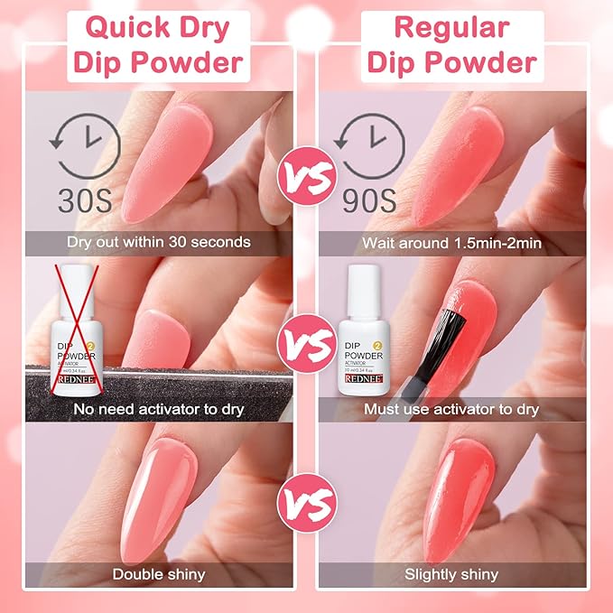 REDNEE 39pcs Dip Powder Nail Kit Starter, 30 Neutral Skin Color White Pink Dipping Powder Set with Top Base Coat Activator & Nail Brush File for Valentine's Day Nail Art Manicure Salon Gift Set RE19