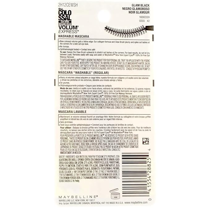 Maybelline Volum' Express The Falsies Colossal Cat Eyes Washable Mascara, Glam Black [233], 0.31 oz (Pack of 6)