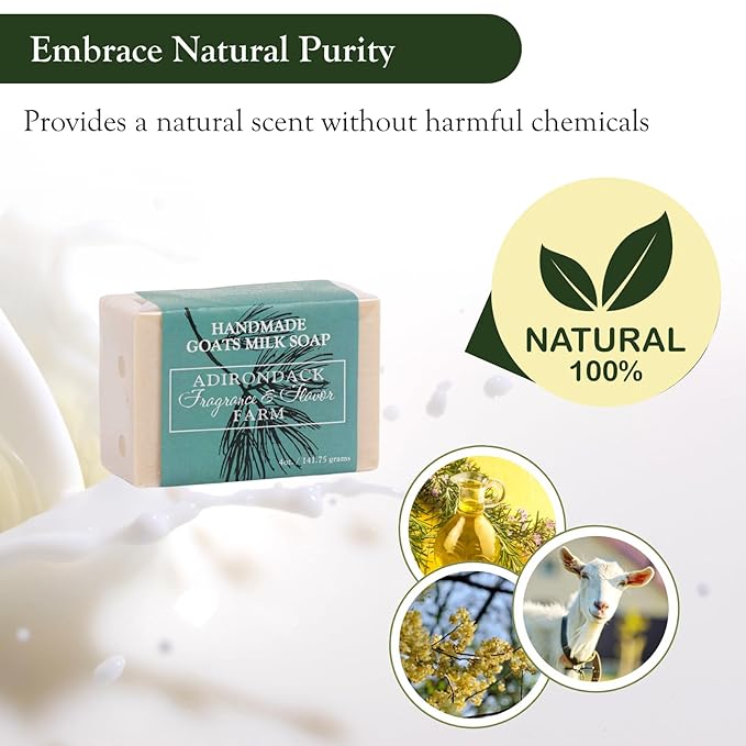 Adirondack Fragrance & Flavor Farm ADK Natural Goat Milk Soap Bar 4 oz., Handmade Organic Olive Oil Soap, Vegan Antioxidant Body Soap for Moisturizing Men, Women & Babies with Dry and Sensitive Skin